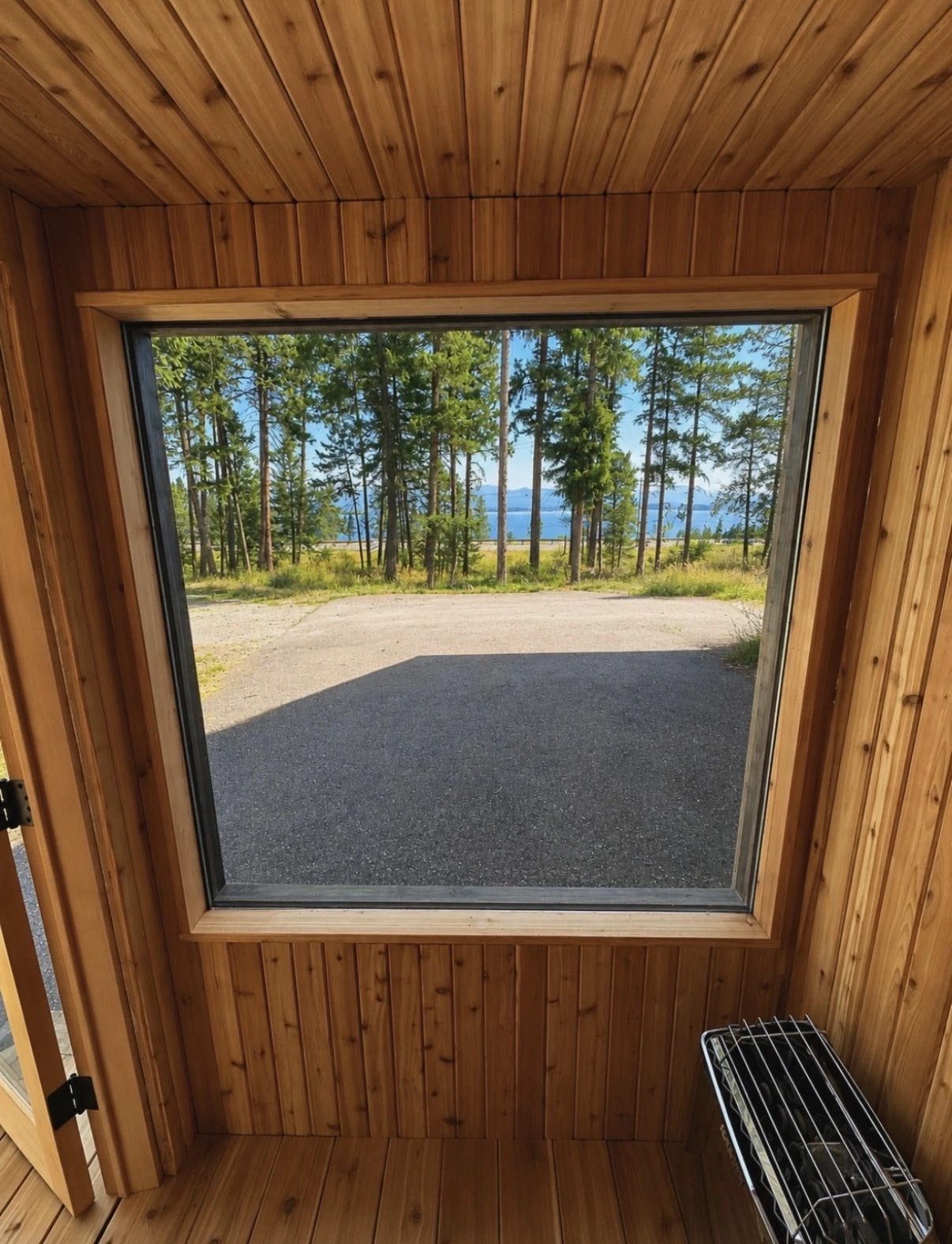 Cedar-lined interior and window details